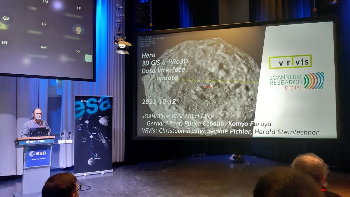 Gerhard Paar vom Institut DIGITAL bei der Präsentation der Arbeiten zum Hera 3D-GIS, Foto: JOANNEUM RESEARCH/P. Caballo-Perucha