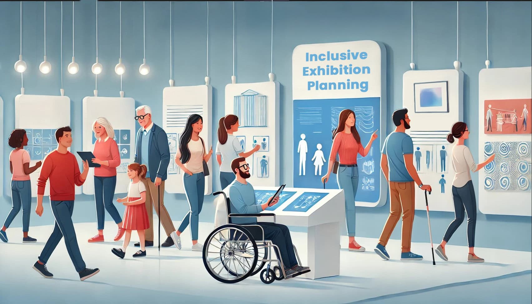 Bild generiert mit Hilfe von KI, Idealversion einer inklusiven Ausstellungsgestaltung Foto: JOANNUM JOANNEUM RESEARCH