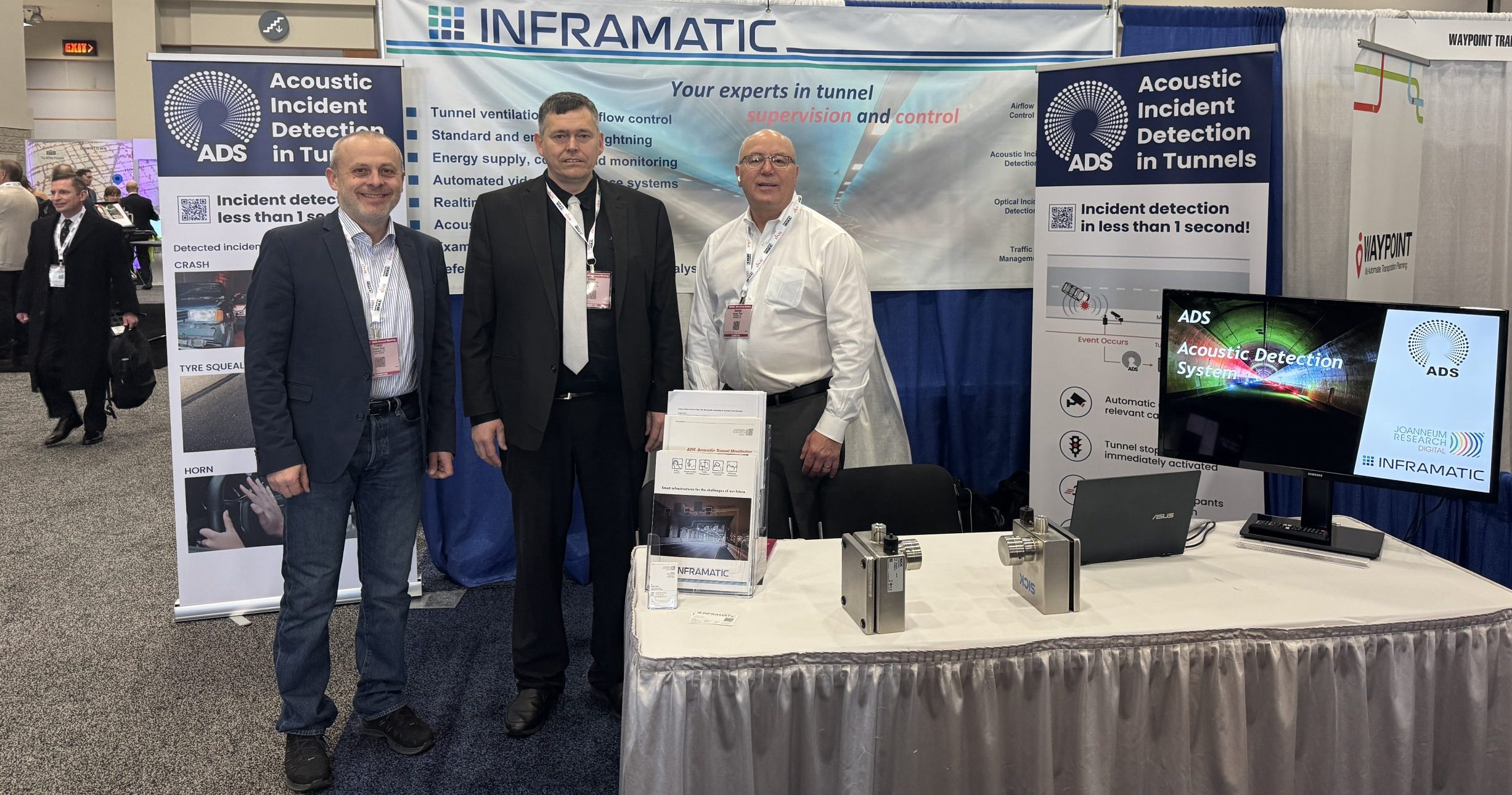 At the Inframatic LLC and JOANNEUM RESEARCH booth, from left to right: Franz Graf (JOANNEUM RESEARCH), Stefan Haydn (CEO, Inframatic LLC), and George Thiel (Sales Manager, Inframatic LLC), credit: JOANNEUM RESEARCH