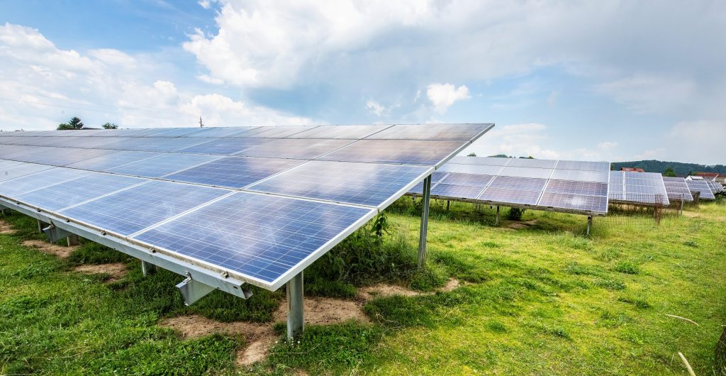 Photovoltaic system on a greenfield site, symbolic image for energy communities