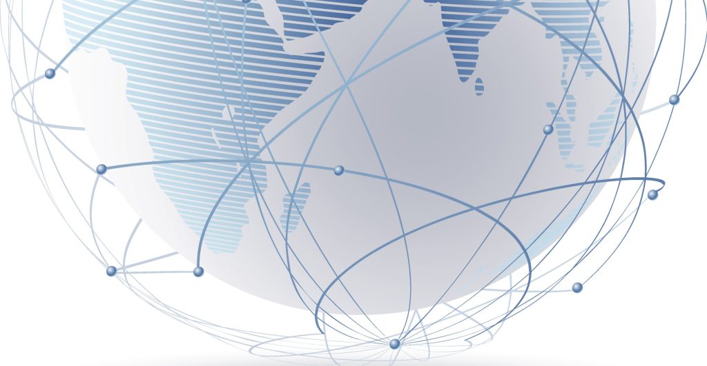 Vektor-Illustration einer modernen Erde in einem Netz von Satelliten