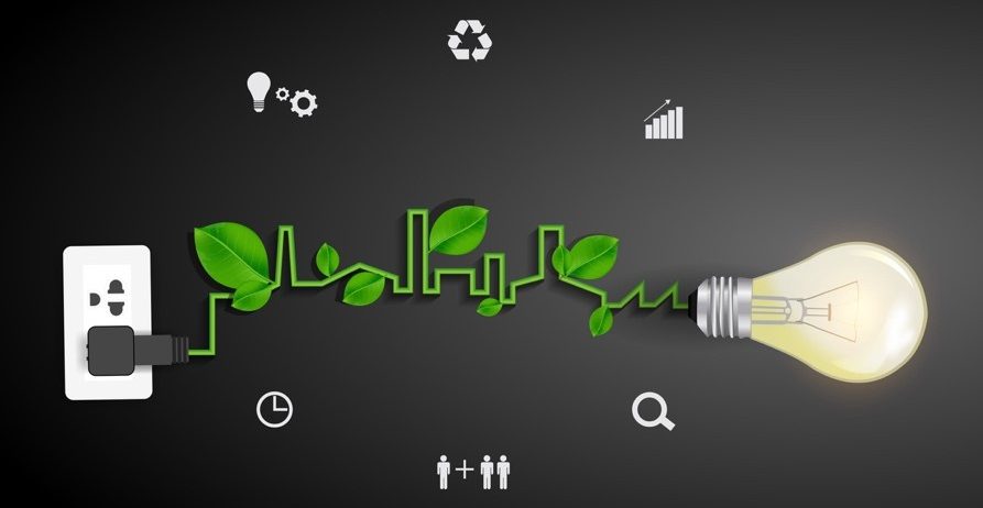 Vektor Illustration mit einer Steckdose und einer Glühbirne.